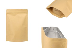 Sachets en papier kraft de type Doypack, avec fermeture zip, revêtement intérieur en aluminium et possibilité de fermeture par thermoscellage 200 x 50 x 300 mm - 50 pcs-εικόνα_προϊοντική