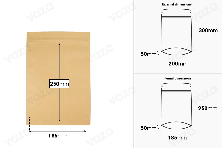 Σακουλάκια κραφτ τύπου Doy Pack, με κλείσιμο "zip", εσωτερική επένδυση αλουμινίου και δυνατότητα σφράγισης με θερμοκόλληση 200x50x300 mm - 50 τμχ Σακουλάκια κραφτ τύπου Doy Pack, με κλείσιμο "zip", εσωτερική επένδυση αλουμινίου και δυνατότητα σφράγισης με θερμοκόλληση 200x50x300 mm - 50 τμχ-εικόνα_διαστάσεις