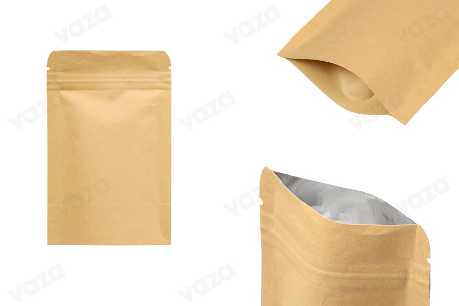 Σακουλάκια κραφτ τύπου Doy Pack, με κλείσιμο "zip", εσωτερική επένδυση αλουμινίου και δυνατότητα σφράγισης με θερμοκόλληση 90x30x140 mm - 50 τμχ Σακουλάκια κραφτ τύπου Doy Pack, με κλείσιμο "zip", εσωτερική επένδυση αλουμινίου και δυνατότητα σφράγισης με θερμοκόλληση 90x30x140 mm - 50 τμχ-εικόνα_προϊοντική
