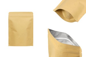Sachets en papier kraft de type Doypack, avec fermeture zip, revêtement intérieur en aluminium et possibilité de fermeture par thermoscellage 130 x 40 x 185 mm - 50 pcs-εικόνα_προϊοντική