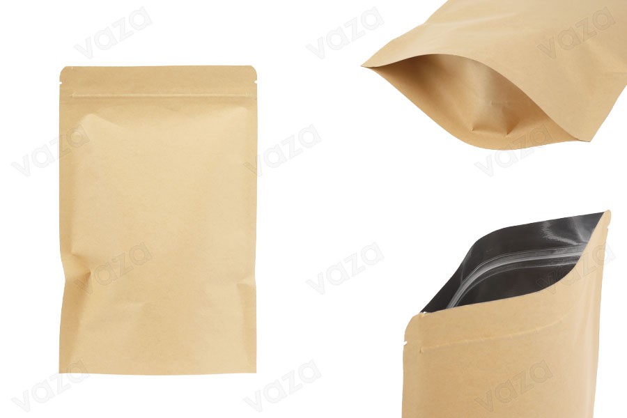 Sachets kraft type Doy Pack 150x40x240 mm, avec revêtement intérieur en aluminium, fermeture « zip » et possibilité de scellage par thermocollage - 50 pièces Sachets kraft type Doy Pack 150x40x240 mm, avec revêtement intérieur en aluminium, fermeture « zip » et possibilité de scellage par thermocollage - 50 pièces-photo_produit
