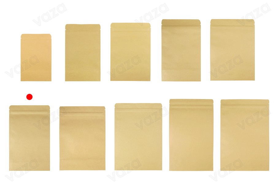 Σακουλάκια κραφτ τύπου Doy Pack, με κλείσιμο "zip", εσωτερική επένδυση αλουμινίου και δυνατότητα σφράγισης με θερμοκόλληση 150x40x240 mm - 50 τμχ-εικόνα_σύνθεση