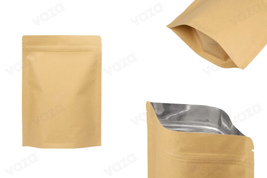 Standbodenbeutel aus Kraftpapier mit Druckverschluss, Alu- Beschichtung, verschließbar durch Schweißgerät 170x40x240mm - 50 Stücke Standbodenbeutel aus Kraftpapier mit Druckverschluss, Alu- Beschichtung, verschließbar durch Schweißgerät 170x40x240mm - 50 Stücke-εικόνα_προϊοντική
