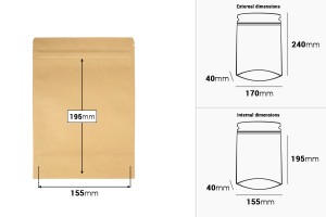 Sachets en papier kraft de type Doypack, avec fermeture zip, revêtement intérieur en aluminium et possibilité de fermeture par thermoscellage 170 x 40 x 240 mm - 50 pcs-εικόνα_διαστάσεις