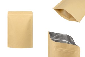 Sachets en papier kraft de type Doypack, avec fermeture zip, revêtement intérieur en aluminium et possibilité de fermeture par thermoscellage 180 x 40 x 260 mm - 50 pcs-εικόνα_προϊοντική