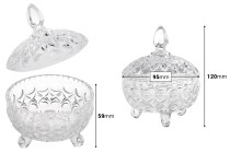 3-footed embossed round glass candy bowl in size 120x95 mm-image_dimensions