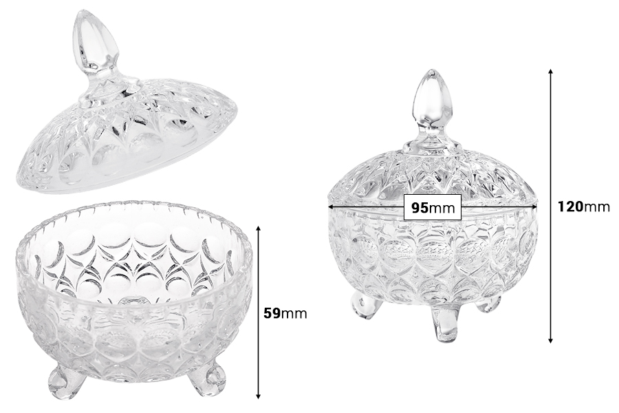 3-footed embossed round glass candy bowl in size 120x95 mm-image_dimensions