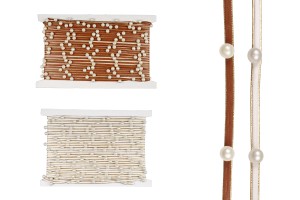 Tresse synthétique décorative bicolore marron-doré avec perles, largeur de 4 mm (10 mètres par pièce)-photo_produit