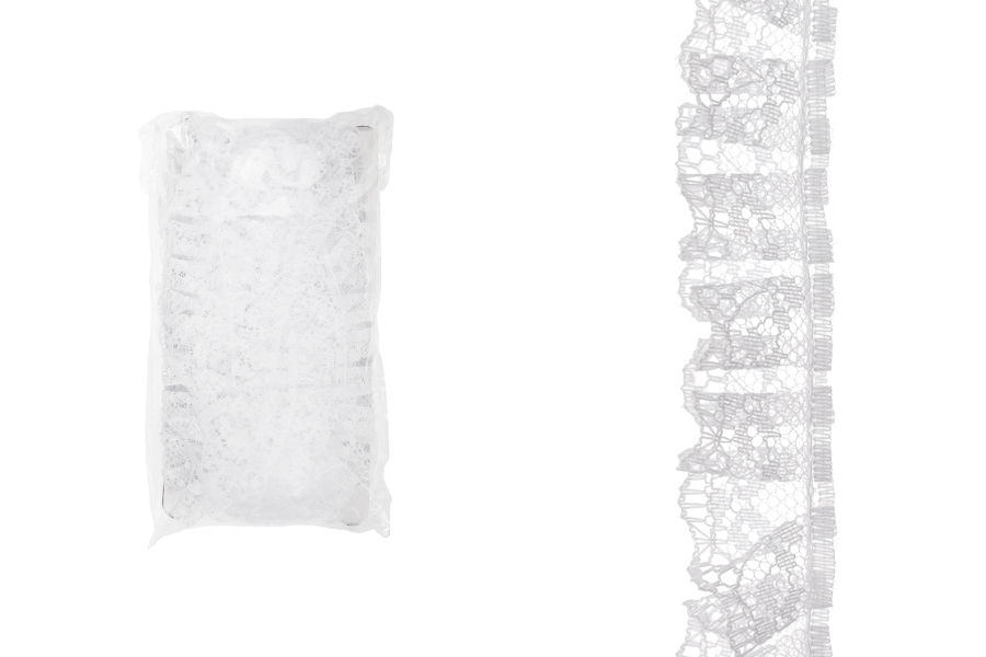 Pleated synthetic white lace trim, width 20 mm - length 10 meters each piece Pleated synthetic white lace trim, width 20 mm - length 10 meters each piece-εικόνα_προϊοντική