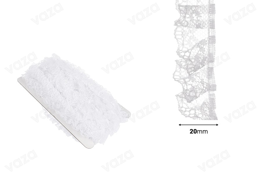 Dantellë prej poliesteri me pala e bardhë, gjerësi 20 mm – 10 metra për copë.-imazh_dimensione