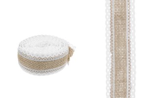 Tresse de jute avec deux dentelles blanches d'une largeur de 40 mm, 5 mètres par pièce-εικόνα_προϊοντική