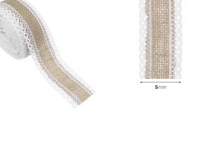 Tresse de jute avec deux dentelles blanches d'une largeur de 40 mm, 5 mètres par pièce-εικόνα_διαστάσεις