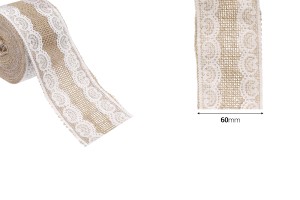 Treccia di iuta con due pizzi bianchi - larghezza 60 mm, 5 metri per pezzo.-εικόνα_διαστάσεις
