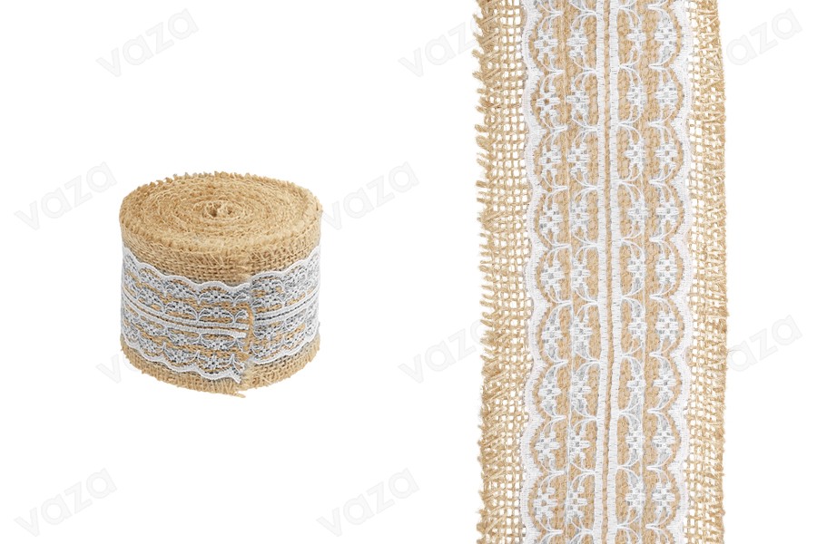White lace jute ribbon - width 65 mm, length 5 mm each piece White lace jute ribbon - width 65 mm, length 5 mm each piece-image_product