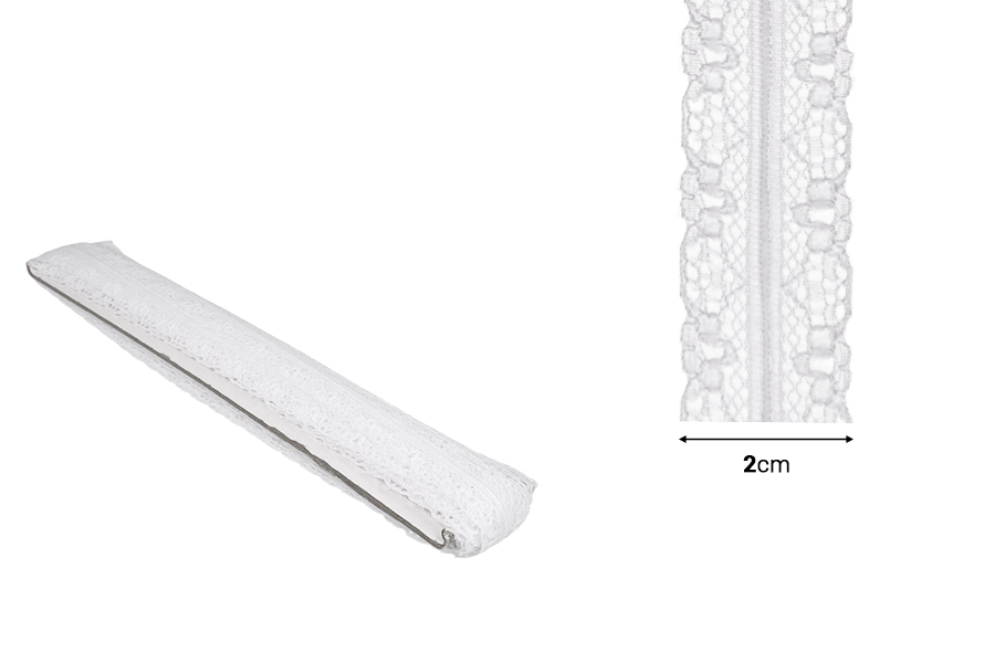 Pizzo in nylon morbido con larghezza di 20 mm - 10 metri per pezzo. Pizzo in nylon morbido con larghezza di 20 mm - 10 metri per pezzo.-dimensioni_immagine