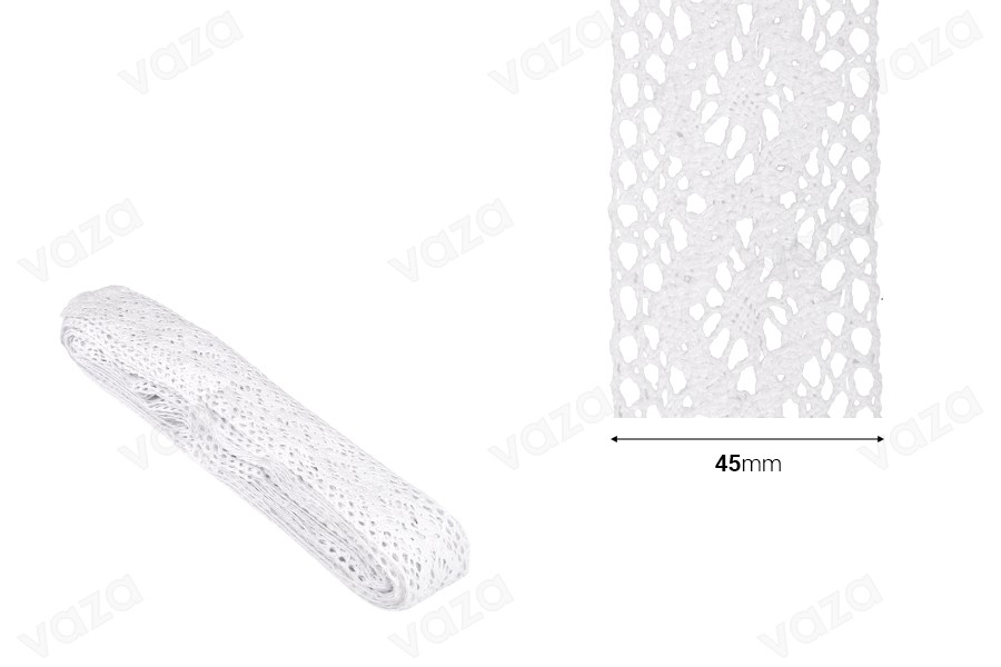 Cotton bobbin white lace trim, width 45 mm - length 10 meters each piece Cotton bobbin white lace trim, width 45 mm - length 10 meters each piece-image_dimensions