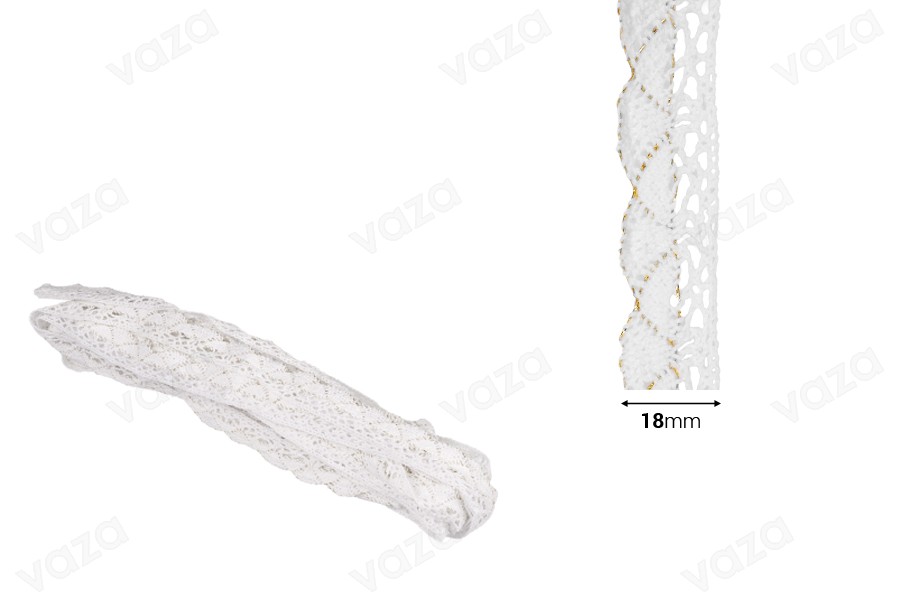 Spitzenband aus Baumwolle mit metallischem Faden Breite 18 mm - 10 Meter je Stück Spitzenband aus Baumwolle mit metallischem Faden Breite 18 mm - 10 Meter je Stück-εικόνα_διαστάσεις