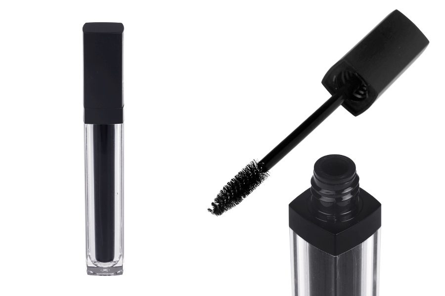 Bottiglietta con pennello per mascara da 10 ml con tappo nero - 6 pezzi.