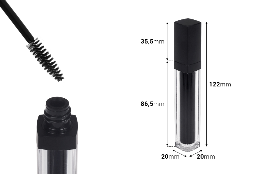 Bottiglietta con pennello per mascara da 10 ml con tappo nero - 6 pezzi.
