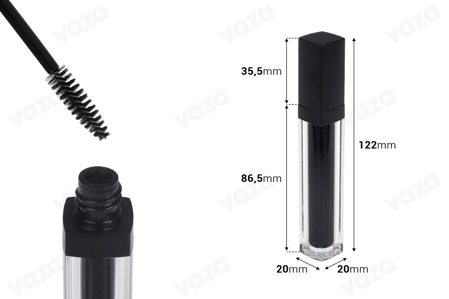 Μπουκαλάκι και βουρτσάκι για μάσκαρα 10 ml με μαύρο καπάκι - 6τμχ Μπουκαλάκι και βουρτσάκι για μάσκαρα 10 ml με μαύρο καπάκι - 6τμχ-εικόνα_διαστάσεις
