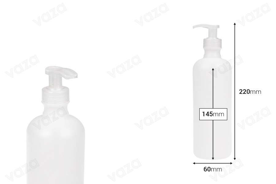 Semi-transparent 500ml round plastic shampoo bottle with pump Semi-transparent 500ml round plastic shampoo bottle with pump-image_dimensions