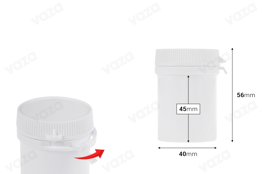 Barattolo a forma di tubo con tappo a scatto da 50 ml per pillole - 100 pz-dimensioni_immagine