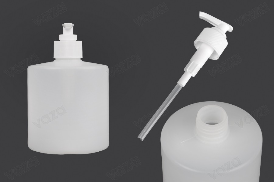 Bottiglia di plastica da 500 ml con pompetta da 28/410 per disinfettante e altri prodotti per la cura personale. Bottiglia di plastica da 500 ml con pompetta da 28/410 per disinfettante e altri prodotti per la cura personale.-immagine_prodotto