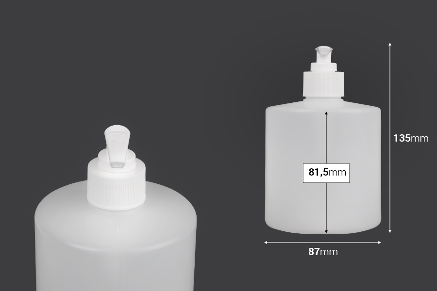 500 ml Plastikflasche mit 28/410 Pumpe zur Reinigung von Produkten wie Handantiseptika oder Cremeseife-bildabmessungen