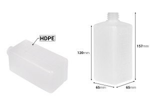 Μπουκάλι πλαστικό 500 ml τετράγωνο, ημιδιάφανο (PP28) -εικόνα_διαστάσεις