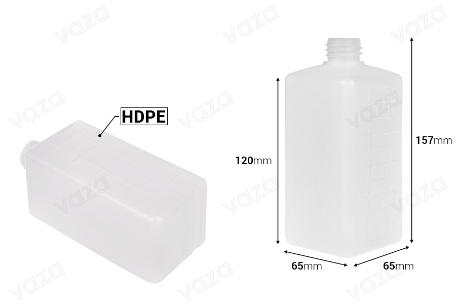 Μπουκάλι πλαστικό 500 ml τετράγωνο, ημιδιάφανο (PP28) -εικόνα_διαστάσεις