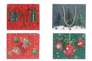 Sac cadeau de Noël en papier 230 x 100 x 180 mm avec ruban pour poignée - 12 pièces-εικόνα_σύνθεση