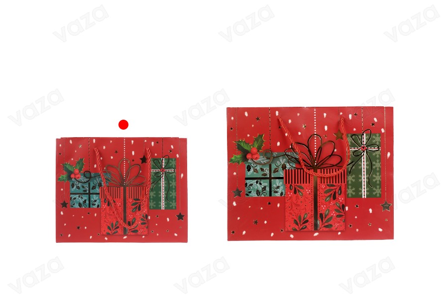 Sac cadeau de Noël en papier 230 x 100 x 180 mm avec ruban pour poignée - 12 pièces Sac cadeau de Noël en papier 230 x 100 x 180 mm avec ruban pour poignée - 12 pièces-εικόνα_σύνθεση
