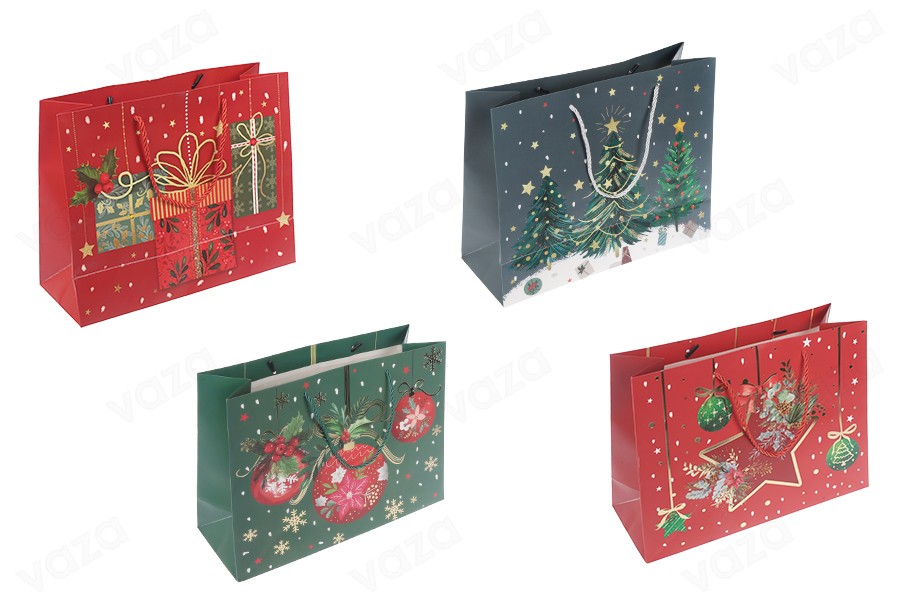 Sac cadeau de Noël en papier 310x120x250 mm avec ruban pour poignée - 12 pièces mélange de motifs et de couleurs Sac cadeau de Noël en papier 310x120x250 mm avec ruban pour poignée - 12 pièces mélange de motifs et de couleurs-εικόνα_προϊοντική