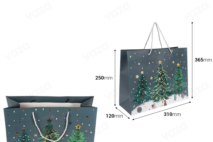 Sac cadeau de Noël en papier 310x120x250 mm avec ruban pour poignée - 12 pièces mélange de motifs et de couleurs Sac cadeau de Noël en papier 310x120x250 mm avec ruban pour poignée - 12 pièces mélange de motifs et de couleurs-εικόνα_διαστάσεις