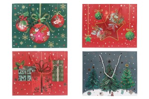 Sac cadeau de Noël en papier 310x120x250 mm avec ruban pour poignée - 12 pièces mélange de motifs et de couleurs-εικόνα_σύνθεση