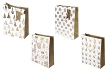 Sac cadeau de Noël en papier blanc, 260 x 100 x 320 mm, avec motifs dorés et cordon - 12 pièces de motifs variés Sac cadeau de Noël en papier blanc, 260 x 100 x 320 mm, avec motifs dorés et cordon - 12 pièces de motifs variés-photo_produit