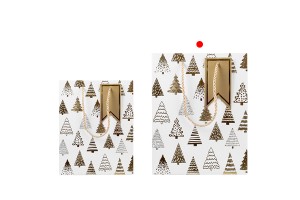 Weihnachtliche Geschenktüten aus weißem Papier, 260 x 100 x 320 mm, mit Goldverzierungen und Kordel – 12 Stück, verschiedene Designs-bildgruppe