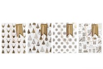 Sac cadeau de Noël en papier blanc, 260 x 100 x 320 mm, avec motifs dorés et cordon - 12 pièces de motifs variés Sac cadeau de Noël en papier blanc, 260 x 100 x 320 mm, avec motifs dorés et cordon - 12 pièces de motifs variés-photo_groupe