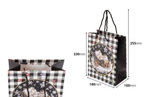 Sachets cadeaux de Noël en papier blanc et noir 180 x 100 x 230 mm avec motifs de Noël et ficelle noire - 12 pièces, motifs assortis-photo_dimensions