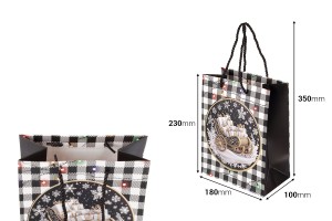 Weihnachtliche Geschenktüten aus Papier, weiß-schwarz, 180 x 100 x 230 mm, mit Weihnachtsmotiven und schwarzer Kordel – 12 Stück, verschiedene Designs-bildabmessungen