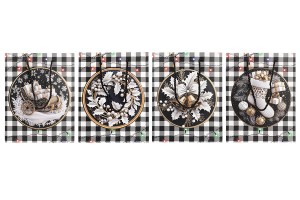 Sachets cadeaux de Noël en papier blanc et noir 180 x 100 x 230 mm avec motifs de Noël et ficelle noire - 12 pièces, motifs assortis-photo_groupe