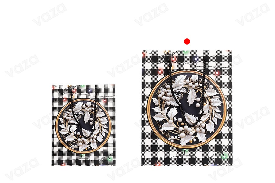 Weihnachtliche Geschenktüten aus Papier, weiß-schwarz, 260 x 100 x 320 mm, mit Weihnachtsmotiven und schwarzer Kordel – 12 Stück, verschiedene Designs Weihnachtliche Geschenktüten aus Papier, weiß-schwarz, 260 x 100 x 320 mm, mit Weihnachtsmotiven und schwarzer Kordel – 12 Stück, verschiedene Designs-bildgruppe