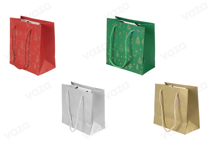 Sacchetti regalo natalizi in carta 150x70x140 mm con cordino per manico - 12 pezzi colori assortiti Sacchetti regalo natalizi in carta 150x70x140 mm con cordino per manico - 12 pezzi colori assortiti-immagine_prodotto