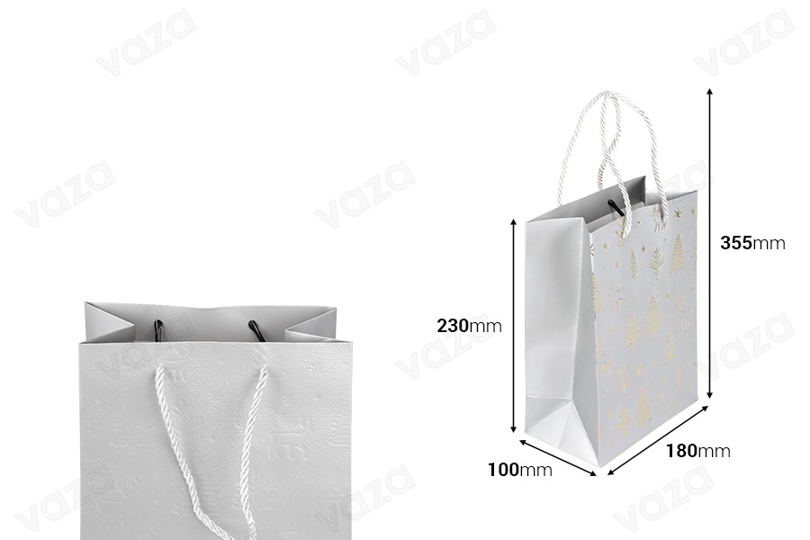Sacchetti regalo natalizi in carta 180x100x230 mm con cordino per manico - 12 pezzi colori assortiti Sacchetti regalo natalizi in carta 180x100x230 mm con cordino per manico - 12 pezzi colori assortiti-dimensioni_immagine