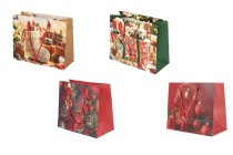 Weihnachtliche Geschenktüten aus Papier, 230 x 100 x 180 mm, mit festlichen Motiven und roter Kordel – 12 Stück, verschiedene Designs-produktbild