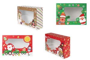 Weihnachtskarton 250x80x180 mm mit Sichtfenster für Kekse und Süßigkeiten – 12 Stück, verschiedene Designs-produktbild