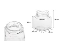 Βαζάκι 50 ml τετράγωνο 56x45 mm γυάλινο χωρίς καπάκι Βαζάκι 50 ml τετράγωνο 56x45 mm γυάλινο χωρίς καπάκι-εικόνα_διαστάσεις