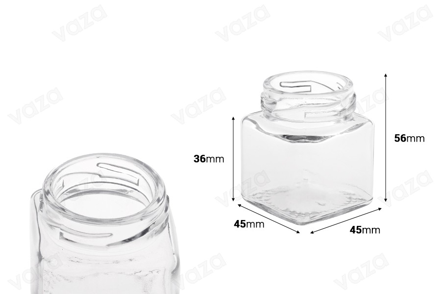 Βαζάκι 50 ml τετράγωνο 56x45 mm γυάλινο χωρίς καπάκι Βαζάκι 50 ml τετράγωνο 56x45 mm γυάλινο χωρίς καπάκι-εικόνα_διαστάσεις