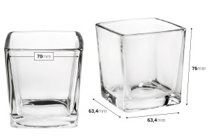 Verre à bougie en verre de forme carrée aux dimensions 70 x 76 mm-photo_dimensions