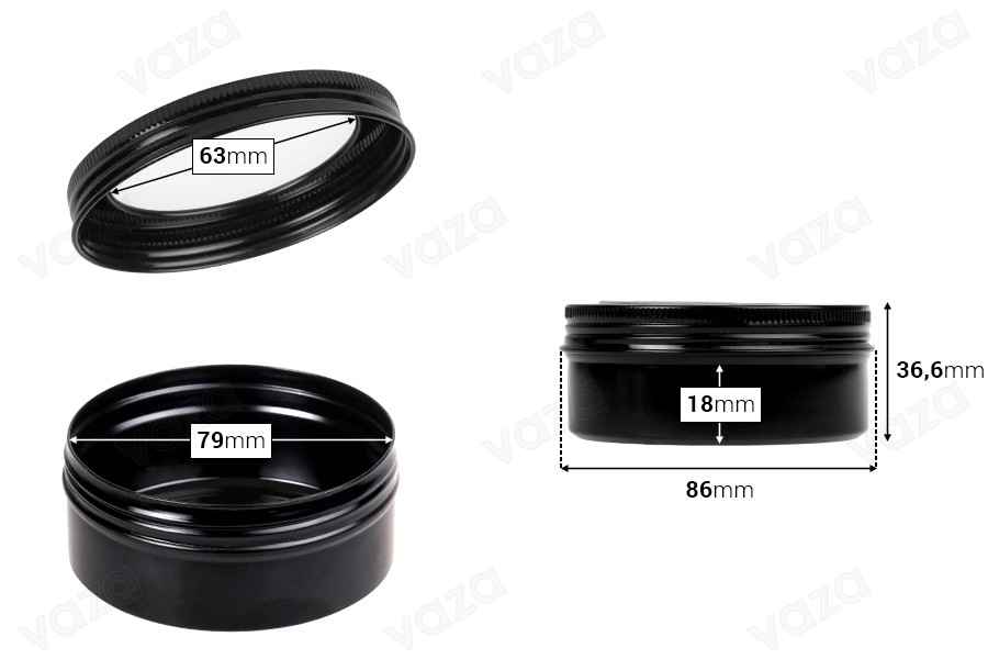 Βάζο αλουμινίου 150 ml με παράθυρο στο καπάκι - 12 τμχ Βάζο αλουμινίου 150 ml με παράθυρο στο καπάκι - 12 τμχ-εικόνα_διαστάσεις